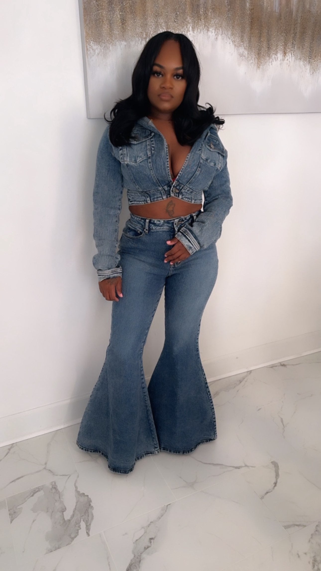 Denim fashion jacket jumpsuit