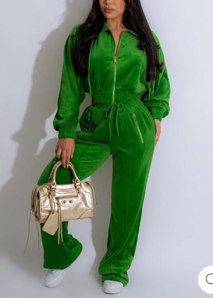 Velour Green Jogger Set