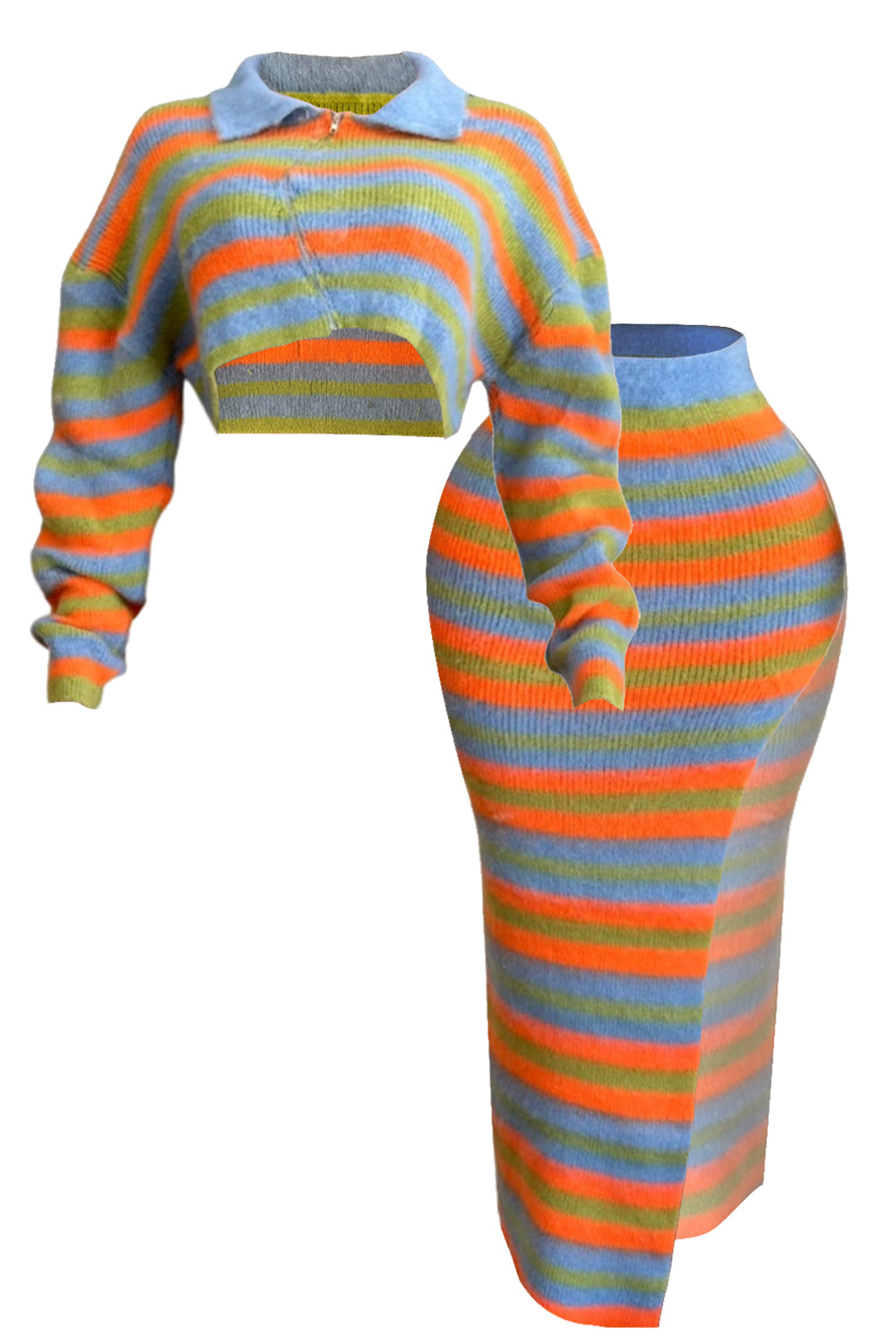 Fuzzy Striped Knit Two-Piece Set