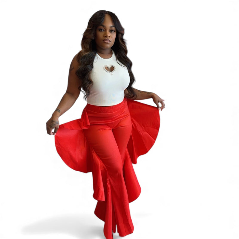 RUFFLE SIDE BELL BOTTOM PANTS