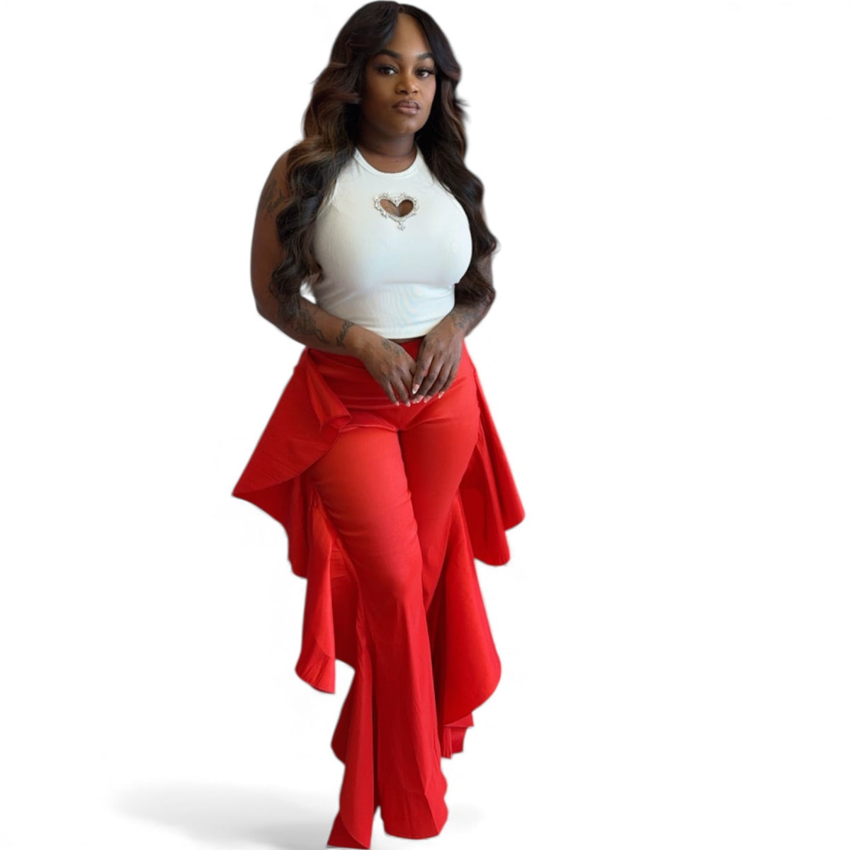 RUFFLE SIDE BELL BOTTOM PANTS