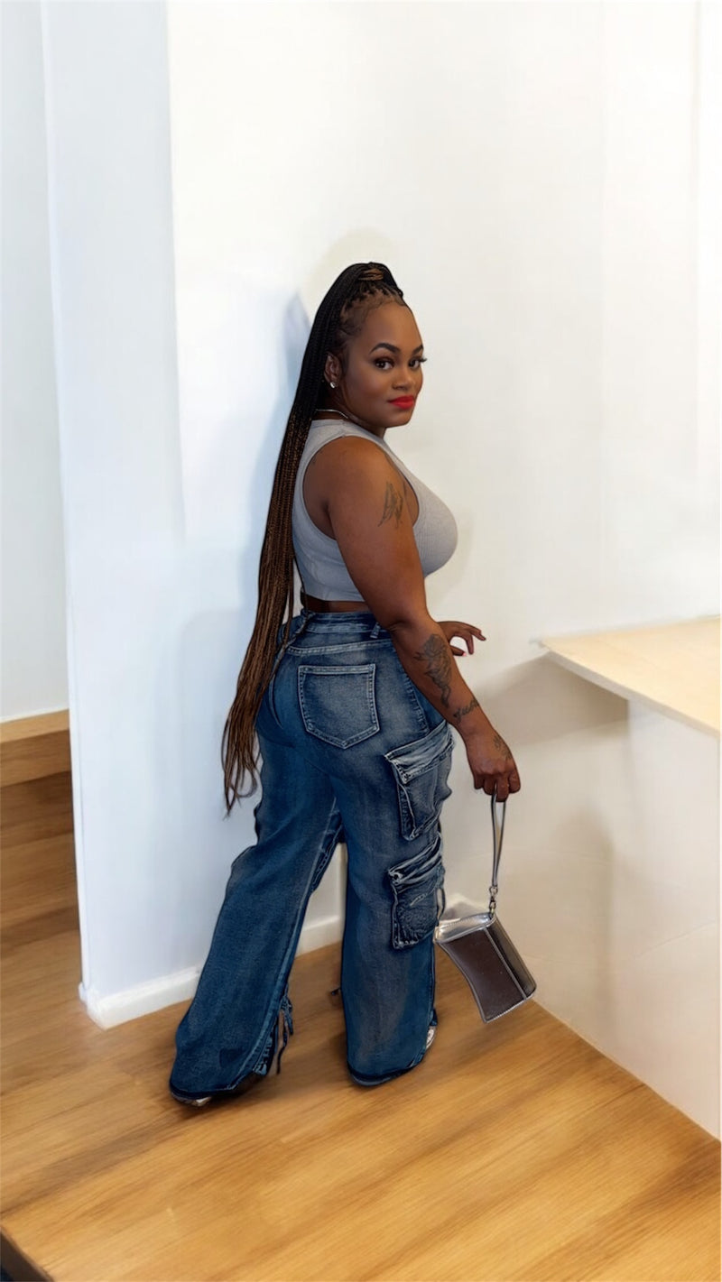 Color Dyed Multi Pocket Pants blue