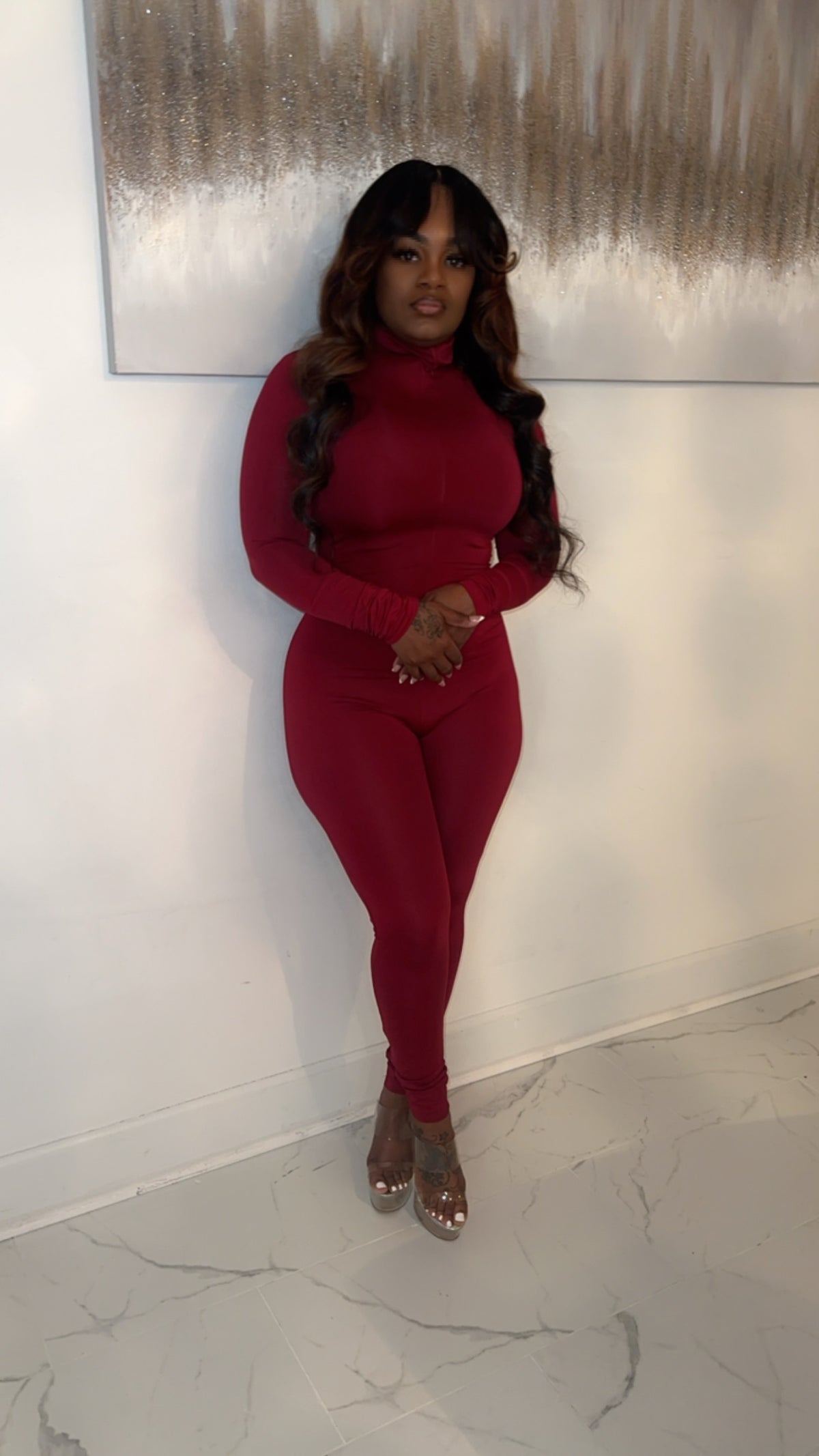 SOLID MOCKNECK JUMPSUIT