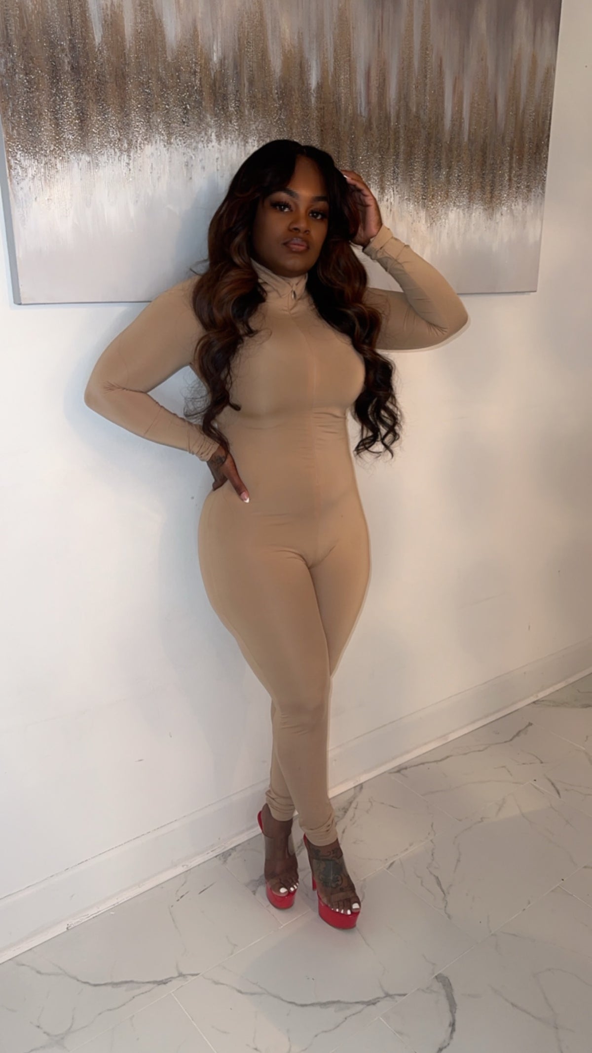 SOLID MOCKNECK JUMPSUIT