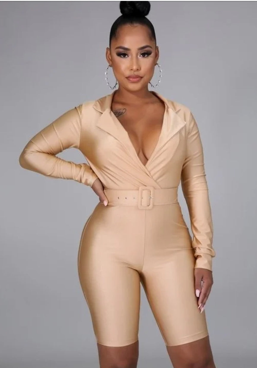 V-Cut Romper Nude