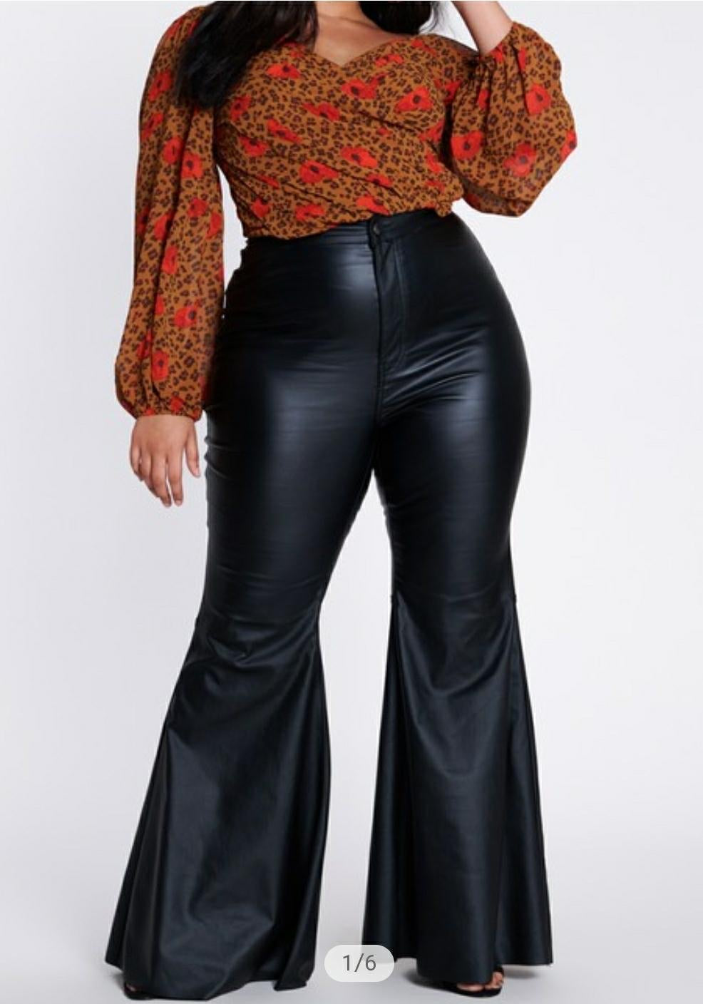 High Waisted-Faux Leather Flare Pants